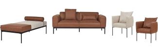Sofa Set Leinenoptik Kunstleder beige braun 5-Sitzer MALMOS