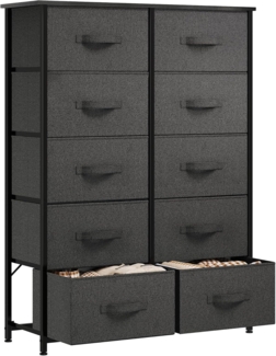 YITAHOME Kommode, Kommode mit 10 Schubladen, Stoffkommode für Schlafzimmer, Wohnzimmer, Schrank,Stabiler Stahlrahmen, Leicht zu Ziehen, Dunkelgrau Aufbewahrungsschrank