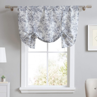 Laura Ashley Home - Volant aus Baumwolle, stilvolle und leichte Fensterdekoration für Heimdekoration (Annalise Floral Grey, 127x63,5 cm)