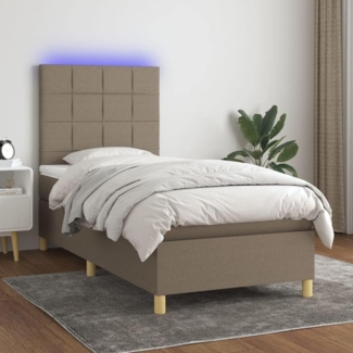 vidaXL Boxspringbett mit Matratze & LED Taupe 90x200 cm Stoff 3135409