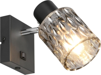 Wandstrahler JACK mit Schalter und Rauchglas Lampenschirm, Höhe 16cm