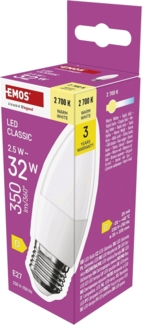 EMOS LED Lampe Candle, 2,5W Ersatz für 32W Glühbirne, Kerzenlampe mit E27 Sockel, Helligkeit 350 lm, Warmweiß 2700 K, 30000 h Lebensdauer, CRI min. 80, 240° Abstrahlwinkel