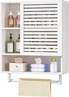 Yorbay Hängeschrank Bambus Badezimmerschrank Medizinschrank (56 x 20 x 70 cm) mit Handtuchhalter und offenem Regal