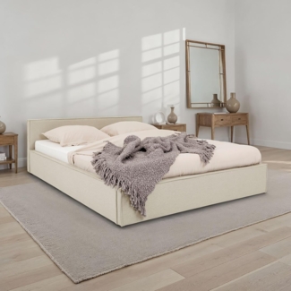 IDIMEX Polsterbett PESARO, Doppelbett 140x200 cm mit Lattenrost und Kopfteil Leinen Optik Beige