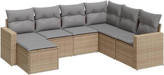 vidaXL 7-tlg. Garten-Sofagarnitur mit Kissen Beige Poly Rattan 3251636