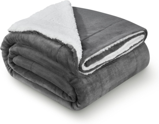 Juskys Fleecedecke, waschbar, Sherpa / Fleece, Dunkelgrau, 150x200 cm