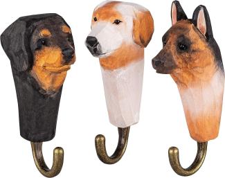 your castle 3 Wandhaken Garderobehaken Kleiderhaken aus Holz Hunde, mit Metallhaken handgearbeitet 12cm