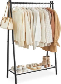 Songmics Kleiderständer aus Stahl, Garderobenständer mit Kleiderstange, Ablage im unteren Bereich, schlicht, Schlafzimmer, Flur, Dachboden, Keller, 92,5 x 33,5 x 153 cm, Mattschwarz HSR23BK