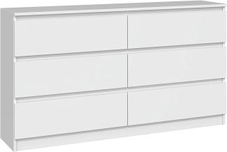 ADGO M6-140 MALWA Moderne Kommode mit 6 Schubladen L 138 x B 40 x H 77 cm Schlafzimmer Wohnzimmer Halle (Versand in 2 Paketen) (White Matt)