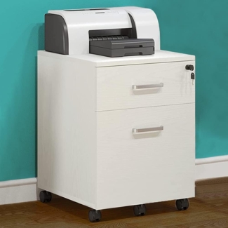 BAKAJI Büroregal mit 2 Schubladen Schloss mit 2 Schlüsseln, Kommode für Schreibtisch aus Holz, platzsparend, 5 Rädern, rutschfest, 40 x 45 x 55,6 cm