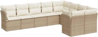 vidaXL 9-tlg. Garten-Sofagarnitur mit Kissen Beige Poly Rattan 3218168