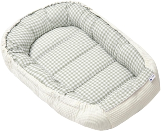 Medi Partners Babynest Kuschelnest Babynestchen 100% Baumwolle Waffle Nestchen Reisebett für Babys Säuglinge 100 x 60 x 15 cm Sicherer Verschluss (Kariert mit olivfarbenem Waffle)