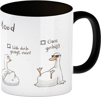 speecheese Tasse Gilbert die Gans Kaffeebecher in schwarz mit Spruch Daily Mood