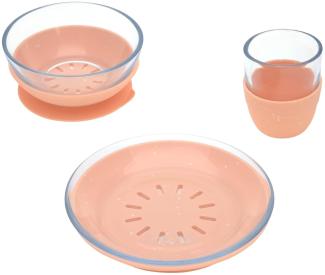 Lässig Kindergeschirr-Set Glas mit Silikonuntersatz 3-tlg. Orange