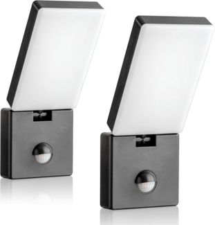 SEBSON Außen-Wandleuchte 2x LED Außenleuchte Bewegungsmelder 9m/140° IP65 15W kaltweiß, Kaltweiß, Bewegungsmelder programmierbar