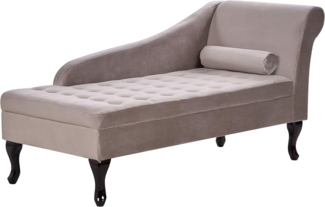 Beliani 'PESSAC' Chaiselongue mit Bettkasten, rechtsseitig, Samtstoff, Taupe