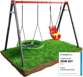 K-Sport Doppelte Kinderschaukel für den Garten mit Nestschaukel und Babyschaukel, aus Stahl, grau