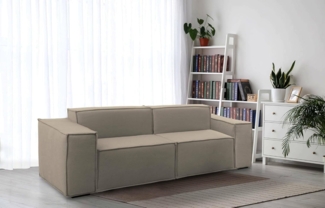Talamo Italia - 2-Sitzer festes Sofa Paola, modulares lineares Sofa, modernes Wohnzimmersofa aus Stoff, 100 % Made in Italy, cm 220x95h70, Taupe