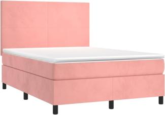 vidaXL Boxspringbett mit Matratze & LED Rosa 140x190 cm Samt 3136004