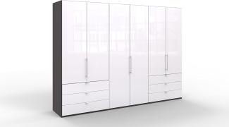 WIEMANN Loft Kleiderschrank, Schlafzimmerschrank, Gleittürenschrank, Drehtürenschrank, mit Schubladen, Glas weiß, Havanna, B/H/T 300 x 216 x 58 cm