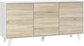 Dmora - Anrichte Arvada, Modernes Sideboard mit 3 Türen und Einlegeböden, Küchenbuffet, Wohnzimmer-Design-Buffet, cm 154x40h75, Glänzend weiß und Weiß