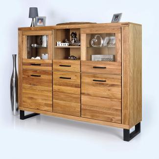 Highboard TINA Vitrine Buffet Schrank in Eiche teilmassiv geölt 158