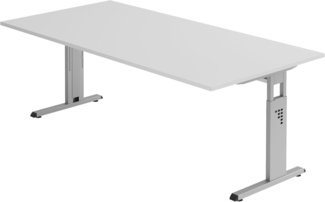 bümö® Stabiler Schreibtisch höhenverstellbar 200x100 cm | Bürotisch in Grau | Büroschreibtisch mit Höheneinstellung | Tisch für Büro in 9 Größen & 7 Dekoren