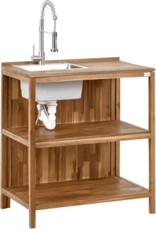 Outdoor-Kücheninsel mit Spüle VENOSA Akazienholz Braun Silber