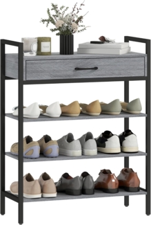 HOMCOM Schuhregal, 4-stufiges 1-tlg, Flurregal für bis zu 9 Paar Schuhe, Spanplatte, Metall, Grau