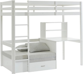 Vente-unique - Hochbett mit Schreibtisch, Schlafsofa & Stauraum - 90 x 200 cm - Kiefernholz & MDF - Weiß - GOLIATH III