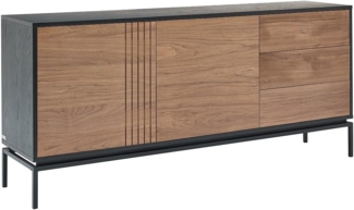Vente-unique - Sideboard mit 2 Türen & 3 Schubladen - Nussbaumfurnier & Metall - Holzfarben dunkel & Schwarz - ZINORI