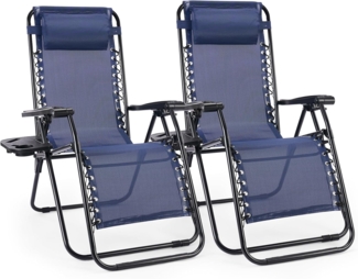 Sweetcrispy Zero Gravity Stühle, 2 Stück, tragbar, Liegestuhl, Strand, Camping, Terrasse, Outdoor, Klappstuhl mit Getränkehalter-Tabletts und verstellbarem Kissen für Pool, Garten, Hinterhof, Rasen