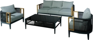 Sofa-Set Couchtisch und 2 Sessel aus Polyester und Aluminium in Schwarz und Grau, Sessel: 74 x 74 x 66 cm, Sofa: 198 x 74 x 66 cm, Tisch: 128 x 60 x 41 cm