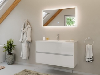 Badmöbel Set Taifun 2tlg. 100 cm mit LED Spiegel weiß Hgl : Weiss hochglanz