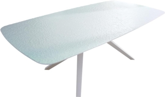 Esstisch Edge Boot 240x120 Reliefglas Perlmutt 3D-Design Zenthara kantig Metall Weiß