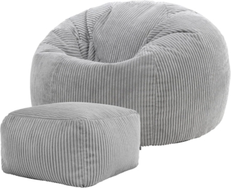 Icon Kingston Sitzsack mit Hocker Cord, Grau, Sitzsack Erwachsene mit Füllung, Bean Bag, Cord Sessel, Lounge Sessel, Lounge Stuhl, Schlafzimmer, Wohnzimmer, Wohnzimmer Möbel