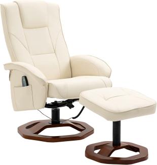 HOMCOM Massagesessel Relaxsessel mit Fußhocker Relaxliege Liegefunktion Fernsehsessel mit Massagefunktion 360° drehbar Liegesessel Stahl Kunstleder Cremeweiß+Braun 73 x 83 x 106 cm