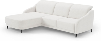 CAVADORE Ecksofa Blue/Moderne Eckcouch mit Longchair, Inkl. Kopfteilverstellung, Vorziehsitz motorisch, Klapptisch, USB-Anschluss und mattschwarzen Metallfüßen / 271 x 93 x 191 / Flachgewebe, Weiß