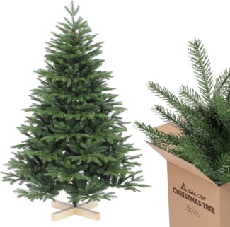 Salcar Künstlicher Weihnachtsbaum Weihnachtsbaum Künstlich Tannenbaum Christbaum mit Holzständer PE PVC, Nordmanntanne, 150 cm mit 980 PE-Zweigen und 544 PVC-Zweigen