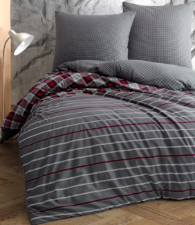 One Home Bettwäsche Berry, Renforcé, 3 teilig, Baumwolle, gestreift und kariert, Doppelbett