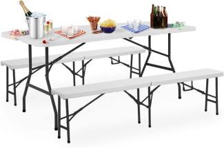 Casaria Bierzeltgarnitur, 3-tlg, Klappbar, 2x Bierbank, 1x Tisch, Kunststoff Weiß, Tisch 183 x 76 x 74 cm