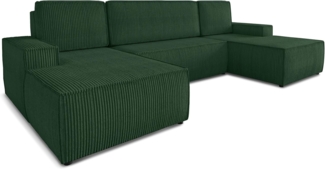 Wohnlandschaft mit Schlaffunktion Totti - U-Form Couch, Schlafsofa mit Bettkasten, Couchgranitur mit Bettfunktion, Big Sofa, Cord Stoff, Wohnzimmer (Grün (Poso 014))