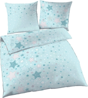 MTOnlinehandel Bettwäsche Sterne & Sternchen, 100 % Baumwolle, Biber, 2 teilig, Bettwäsche für Kinder und Erwachsene in mint & grau in zwei Größen