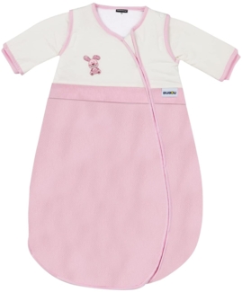 Gesslein 772168 Bubou Babyschlafsack mit abnehmbaren Ärmeln: Temperaturregulierender Ganzjahresschlafsack für Baby/Kinder Größe 90 cm, rosa mit Häschen