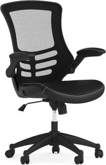 Flash Furniture Bürostuhl mit mittelhoher Rückenlehne – Ergonomischer Schreibtischstuhl mit hochklappbaren Armlehnen und LeatherSoft-Material – Perfekt für Home Office oder Büro – Schwarz