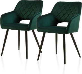 TUKAILAI Esszimmerstühle 2er Set aus Samt, Küchenstuhl Polsterstuhl mit Offener Rückenlehne,Armlehnen,Gepolstertem Sitz, Metallbeinen, Grün Stühle für Wohnzimmer,Esszimmer,Küche