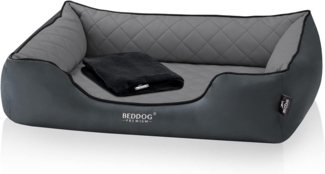 BedDog PREMIUM Orthopädisches Hundebett BUFFY, Memory Foam, Kunstleder, mit abnehmbaren Bezug ROCK-FLOW (grau/grau), L