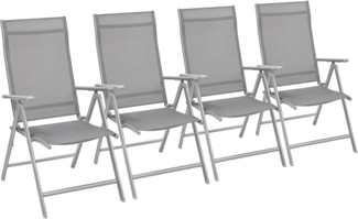 SONGMICS Gartenstuhl-Set 4-tlg., klappbar mit 8-fach verstellbarer Rückenlehne, Aluminiumgestell grau, bis 150 kg belastbar