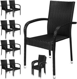 Casaria Poly Rattan 8er Set Gartenstuhl Hochlehner mit Armlehne Stapelbar Wetterfest Stapelstuhl Gartensessel Schwarz