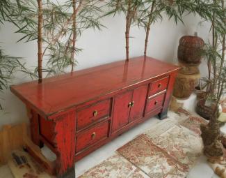 OPIUM OUTLET Chinesisches Lowboard Sideboard Kommode Büffet Anrichte rot China Shabby Chic Vintage Holz